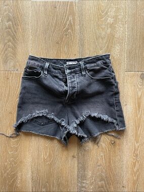 Good American Black Distressed Cutoff Denim Shorts